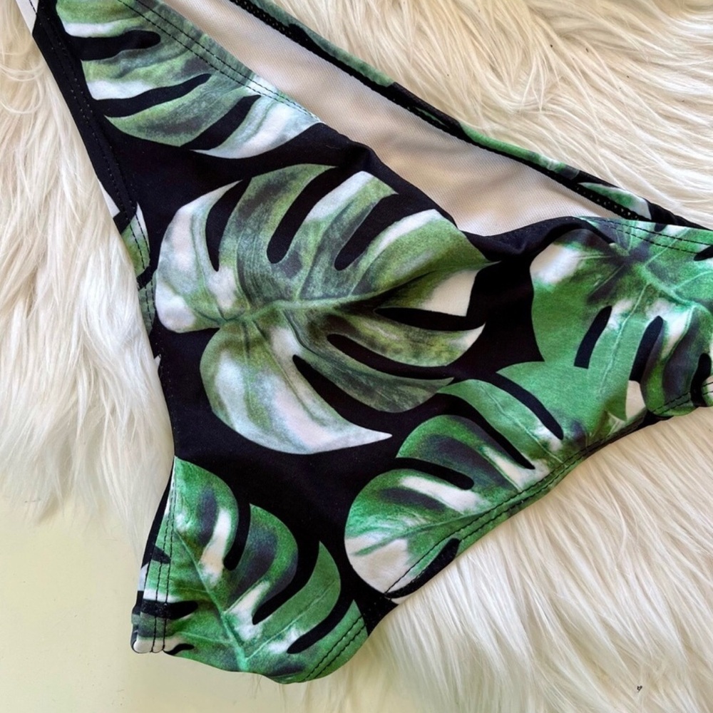 Zaful Green Palm Banana Leaf Botanical Bikini Bottom